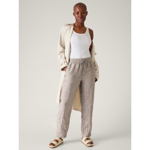 Athleta Pants - Athleta Pants Womens M Retreat Linen High Rise Ankle Pyrite Brown Lounge Beachy